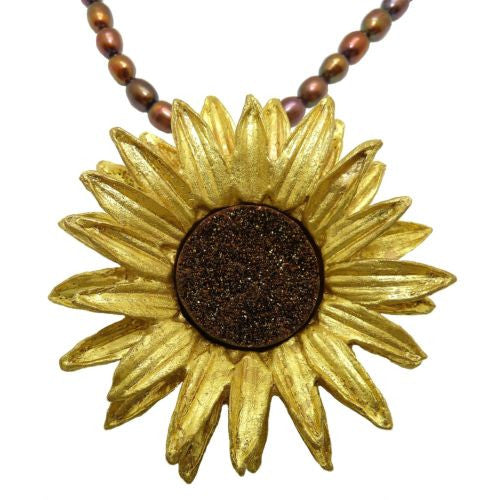 Sunflower 16" Adjustable Large Brown Pearl Pendant Necklace by Michael Michaud - ILoveThatGift