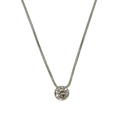BTiff 1 Carat Solitaire CZ Silver Stainless Steel Pendant Made w Swarovski Cryst - ILoveThatGift