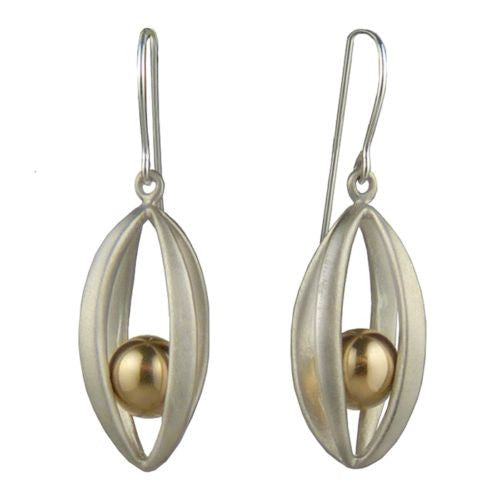 Betsy Frost Design Handmade Sterling Silver 925 Earrings Ball & Cage Gold - ILoveThatGift