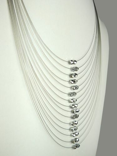 Seasonal Whispers Long Necklace Hematite Silver Swarovski Crystals 8261 - ILoveThatGift