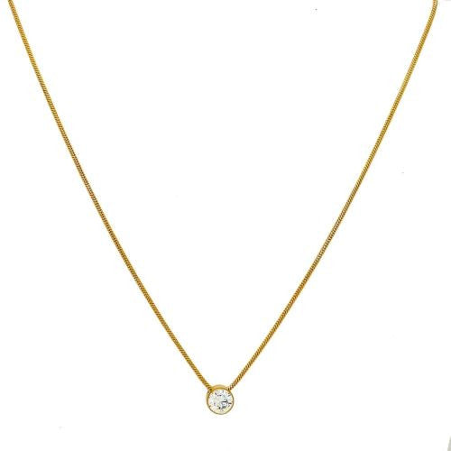 B.Tiff Swarovski 1 Carat Solitaire CZ Gold Stainless Steel Pendant 18" Chain - ILoveThatGift