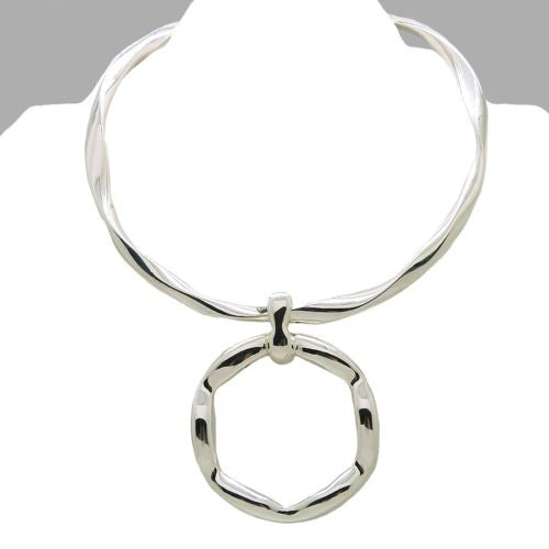 Simon Sebbag Wavy Collar Necklace with Wavy Round Open Pendant in Sterling Silve - ILoveThatGift