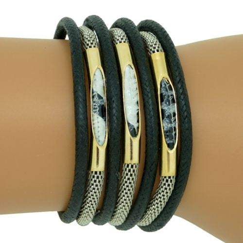 Black Rope Silver Plated Chain Gold Tube Bracelet Hagar Satat Handmade - ILoveThatGift