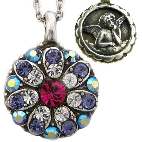 Mariana Guardian Angel Crystal Pendant Silver Necklace 300-1 Fuchsia Pink Purple - ILoveThatGift
