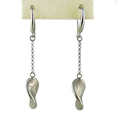 Charles Garnier Fresia Sterling Silver Single Leaf Drop Earrings Rhodium Pl Cons - ILoveThatGift