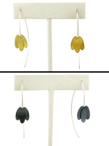 Handmade Sterling Silver Goldplated or Oxidized 3 Petal Earrings 2.25" Mysterium - ILoveThatGift