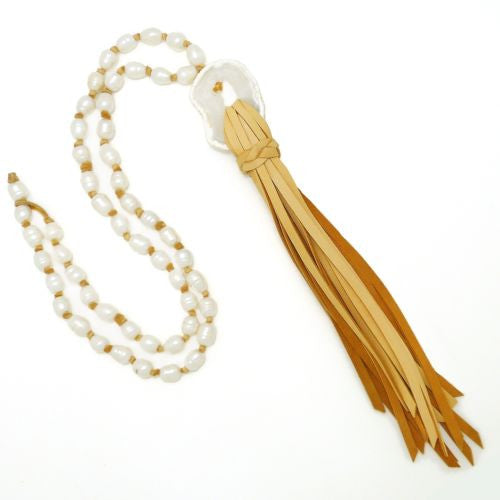 Gigi & Sugar Pearl Deerskin Pearl Quartz Necklace Lariat Wendy - ILoveThatGift
