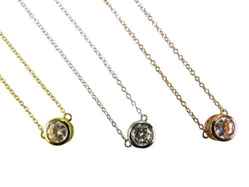 6M Round Crystal Necklace Sterling Silver or Yellow Gold or Rose Gold Athena Des - ILoveThatGift