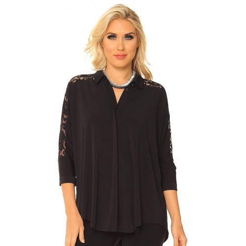 Alisha D Black Lace Shirt Collar Cuff Jacket S M L XL Polyester - ILoveThatGift