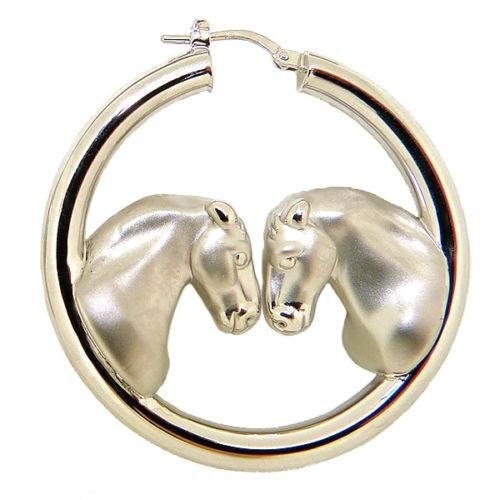 Charles Garnier 40mm Sterling Silver Loving Horse Hoop Earrings Rhodium Finish - ILoveThatGift