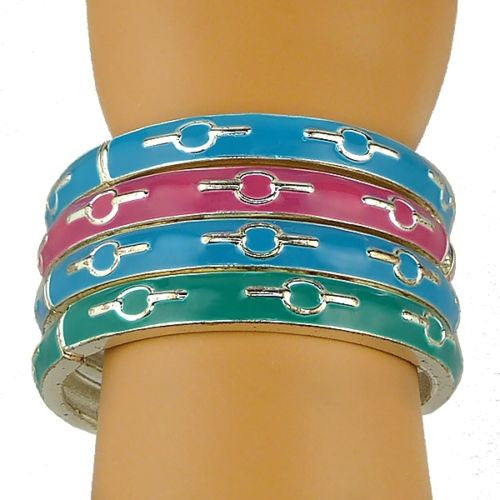 Enamel Silver Toned Bangle Bracelet Pink Blue BlueGreen - ILoveThatGift