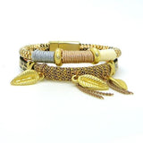 Mixed Media Leather Snake Double Wrap Bracelet Camel Gold by Accessoriz It - ILoveThatGift