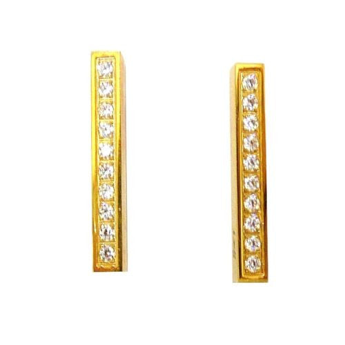 B.Tiff Bar Gold Stainless Steel Earrings Tension Set Pavé 0.02ct Solitaire Round - ILoveThatGift