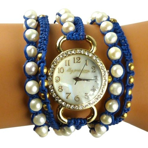 Multi Strand Wrap Watch Rhinestone Navy Pearl by Elly Preston PDW05EEJ - ILoveThatGift