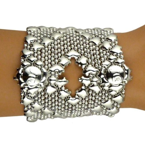 NEW Sergio Gutierrez Liquid Metal Bracelet Silver B107 2" Wide Diamond Mesh Cuff - ILoveThatGift