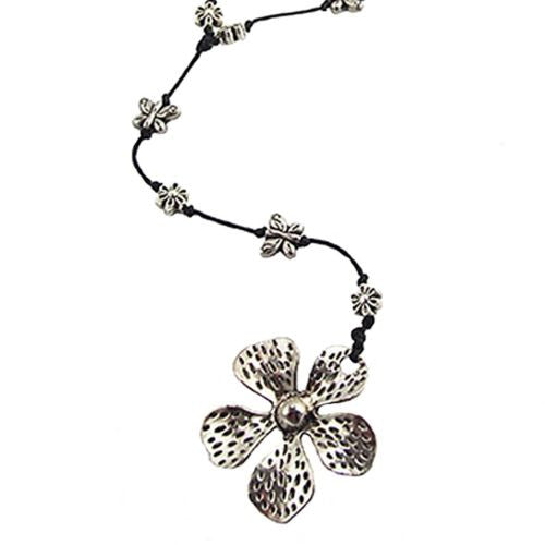 Flower Butterfly Pendant Necklace by Marah Silver Alloy Black Cotton - ILoveThatGift