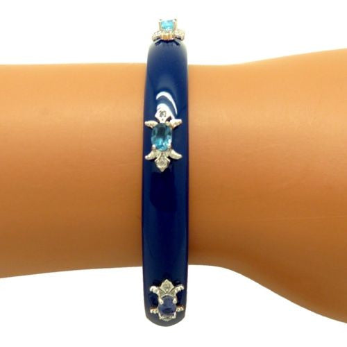 Cristina Sabatini Fleur De Lis Bangle Sapphire Blue Amethyst Swarovski Crystal - ILoveThatGift