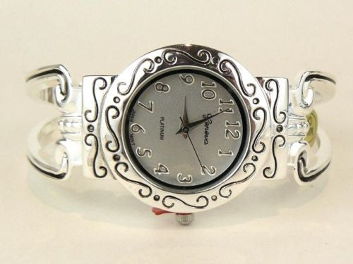 Brighton Bay Silver Geneva Cuff Watch Bracelet 8609 Round Face - ILoveThatGift