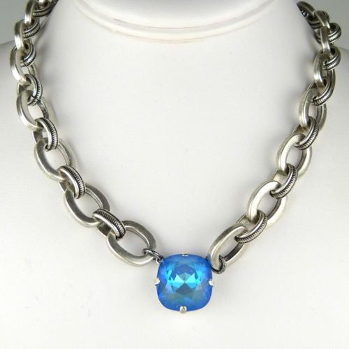 La Vie Parisienne Silver Ultra Blue Large Crystal Chain Necklace 1474G Popesco - ILoveThatGift