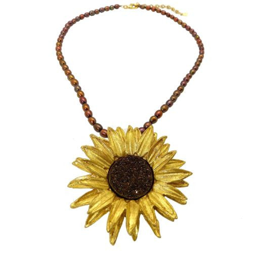 Sunflower 16" Adjustable Large Brown Pearl Pendant Necklace by Michael Michaud - ILoveThatGift