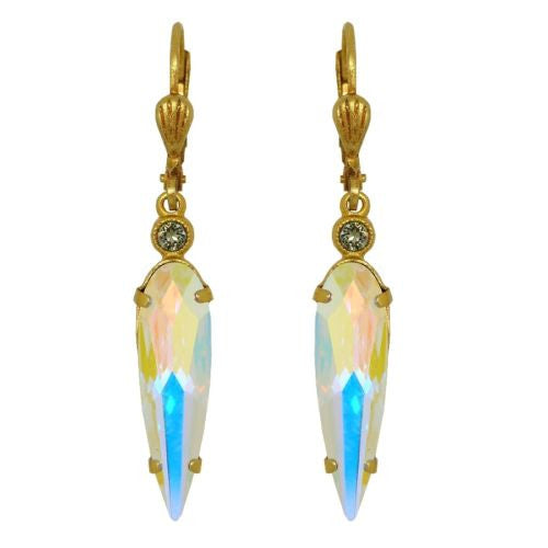 La Vie Parisienne Earrings Swarovski Crystal AB Gold Element Inverted Teardrop - ILoveThatGift
