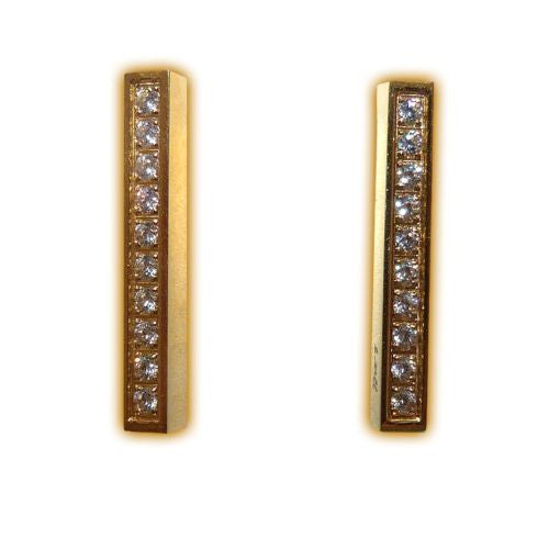 B.Tiff Bar Gold Stainless Steel Earrings Tension Set Pavé 0.02ct Solitaire Round - ILoveThatGift