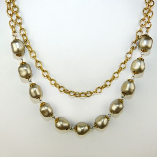 La Vie Parisienne Gold Layered Convertible Rococo Large Pearl Necklace 957G Popesco - ILoveThatGift