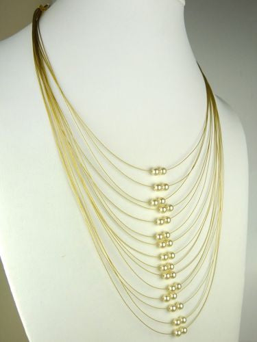 Seasonal Whispers Long Multi-Strand Necklace Gold White Pearls 8264 - ILoveThatGift