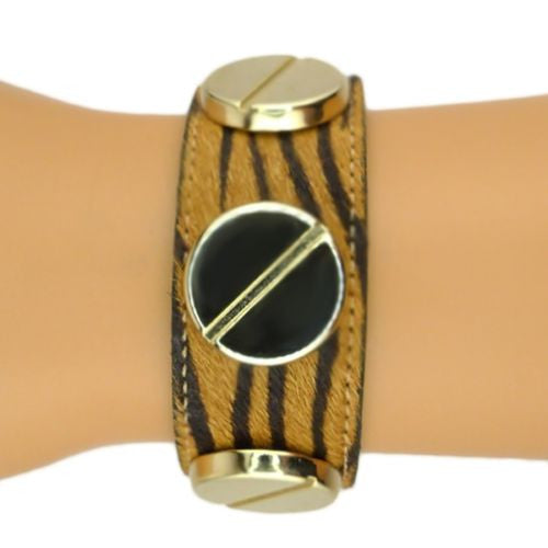 Pony Hair Leather Bracelet Tiger or Leopard Large Screw Wardini - ILoveThatGift
