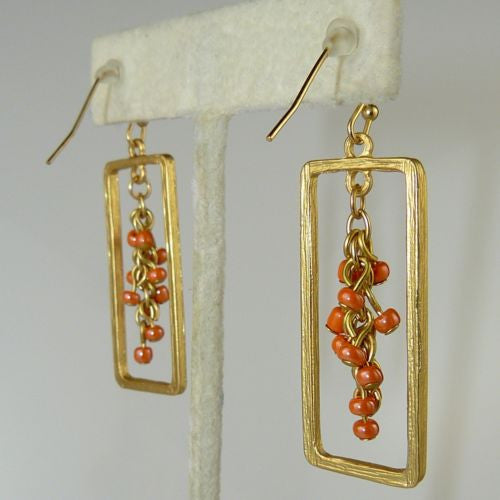 Uptown Girls Coral Satin Gold Rectangular Bead Earrings 0305344G - ILoveThatGift