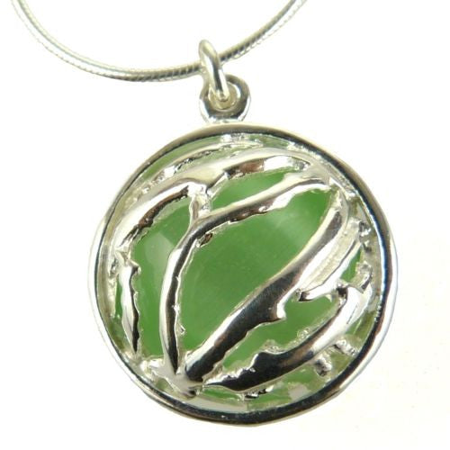 Betsy Frost Design Handmade Ster Silver 925 Large Coral Puff Pendant Green Cat E - ILoveThatGift