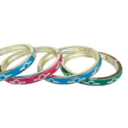 Enamel Silver Toned Bangle Bracelet Pink Blue BlueGreen - ILoveThatGift
