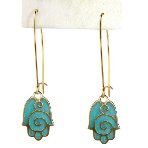 Hamsa Gold Plated Earrings in Patina Finish Orit Grader 821G - ILoveThatGift
