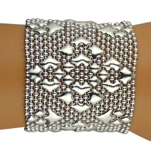 NEW Sergio Gutierrez Liquid Metal Bracelet Silver B107 2" Wide Diamond Mesh Cuff - ILoveThatGift