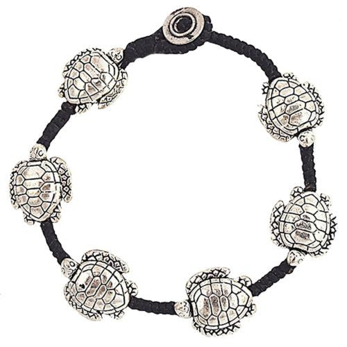 Large Turtle Raised Bracelet by Marah Silver Alloy Black Cotton - ILoveThatGift