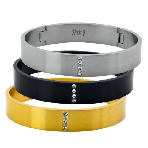 B.Tiff Pavé CZ Crystal Row Stainless Steel Bangle Bracelet Silver Black Gold Stainless - ILoveThatGift