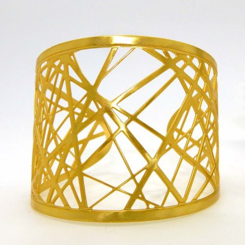 RAS Gold Plated Laser Cut Crossroad Geometric Cuff Bracelet 3554 - ILoveThatGift