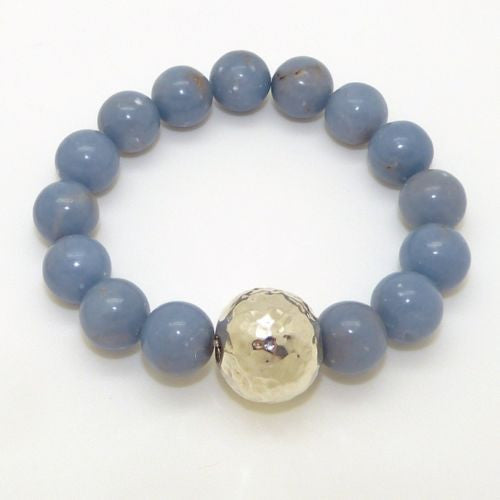 Simon Sebbag Stretch Blue Gray Angelite Bracelet with Hammered Sterling Silver B100ANG - ILoveThatGift