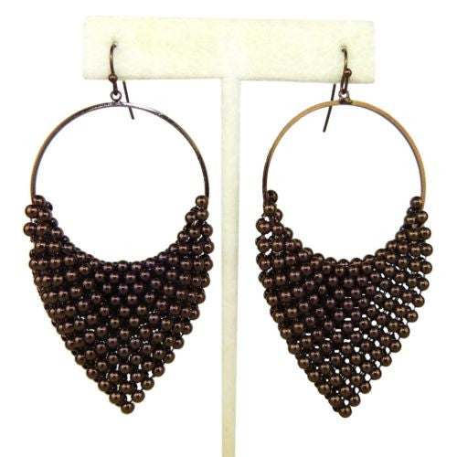 Draped Triangle Beaded Mesh Earrings Chocolate Brown or Gray Hematite by Funky J - ILoveThatGift