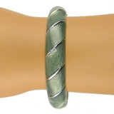 Gray Textured Enamel Silver Toned Bangle Bracelet Ribbed - ILoveThatGift