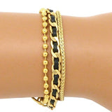 Three Chain 24K Gold Plated and Black Leather Charm Bracelet Hagar Satat Handmad - ILoveThatGift