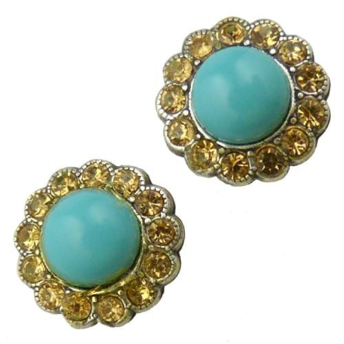 Amaro P024 Post Earrings Round Stud Swarovski Crystals Turquoise Citrine - ILoveThatGift