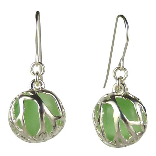 Betsy Frost Design Handmade Sterling Silver 925 Coral Earrings Green Cat Eye - ILoveThatGift