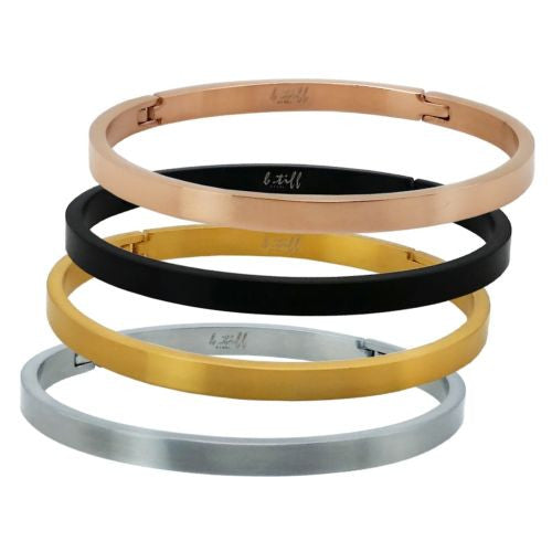 B.Tiff Stainless Steel Bangle Bracelet Silver Gold Rose Black Stack with others - ILoveThatGift