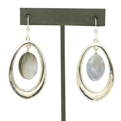 Simon Sebbag Sterling Silver Open Oval Black Mother of Pearl Drop Wire Dangle Ea - ILoveThatGift