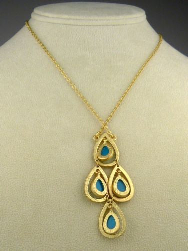 New Boho Gold Dangle Cascade Turquoise Pendant Necklace by Liza Kim - ILoveThatGift