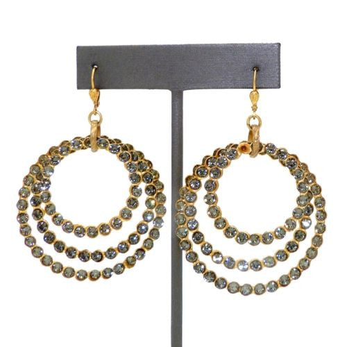 La Vie Parisienne Gold Triple Hoop Swarovski Crystal Earrings 4736G Black Diamon - ILoveThatGift