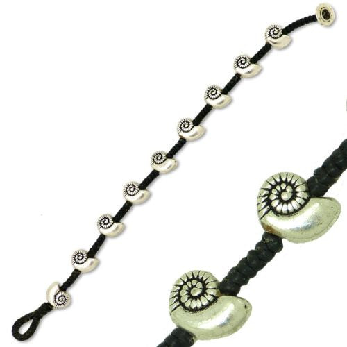 Nautillus Shell Bead Bracelet by Marah Silver Alloy Black Cotton - ILoveThatGift