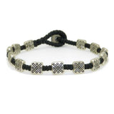 Textured Square Bead Bracelet by Marah Silver Alloy Black Cotton - ILoveThatGift