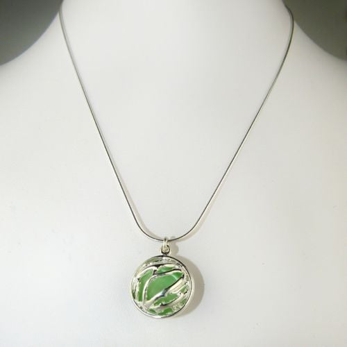 Betsy Frost Design Handmade Ster Silver 925 Large Coral Puff Pendant Green Cat E - ILoveThatGift